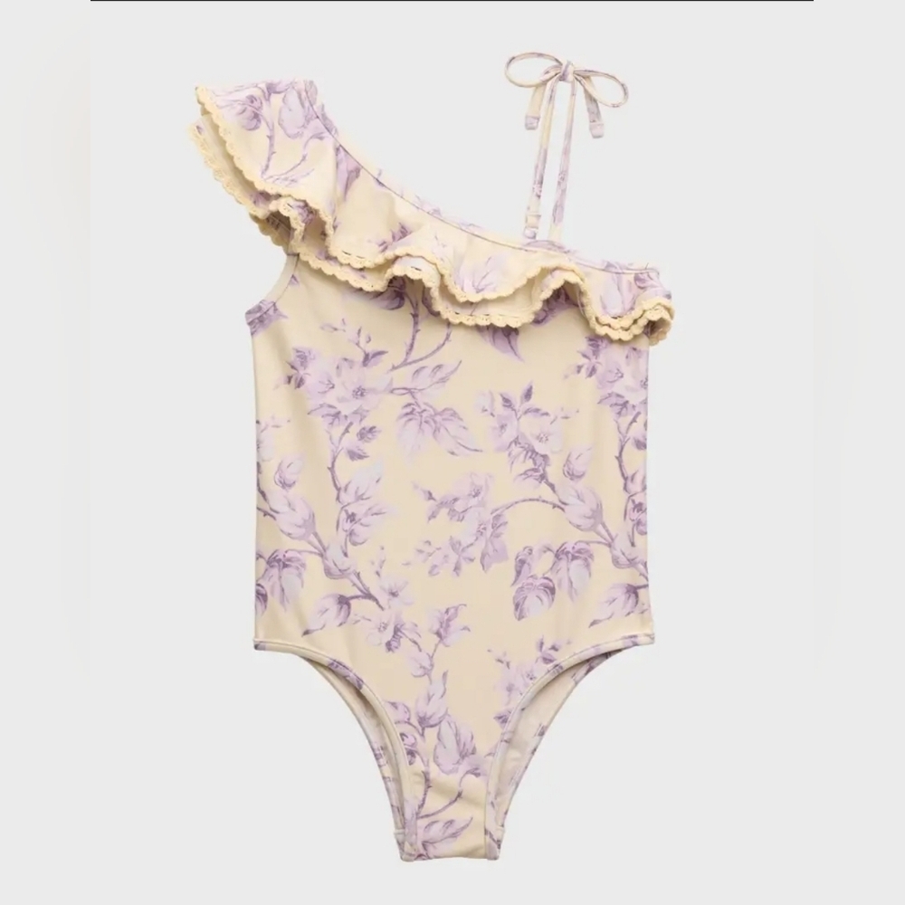 Zimmerman Girl's Halliday Floral-Print Frill Ruffle sleeve One-Piece Swimsuit
